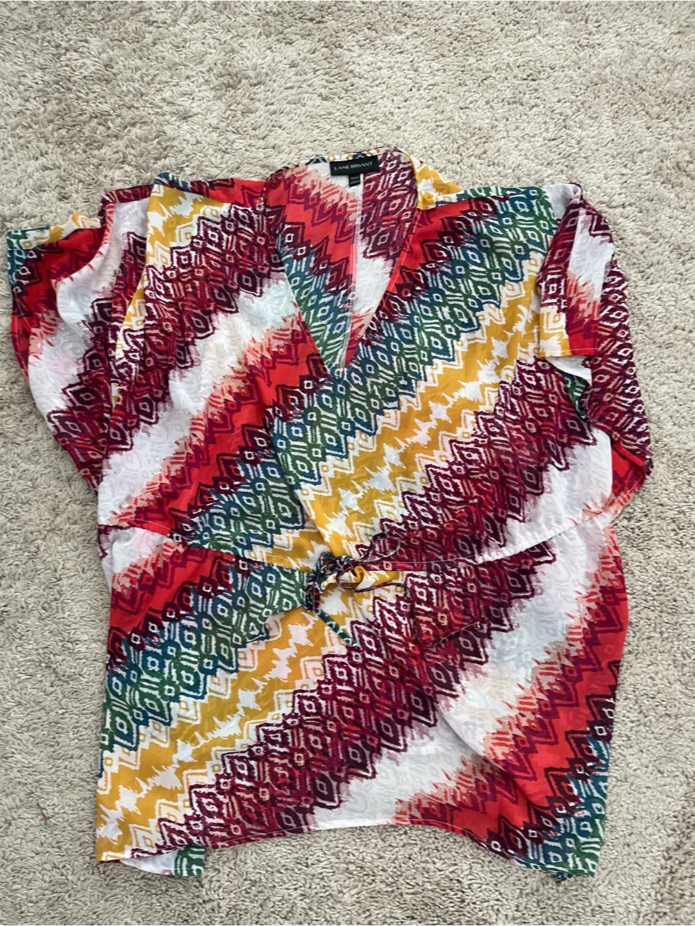 Lane Bryant Red, White & Mustard Geometric Tie-Front Tunic